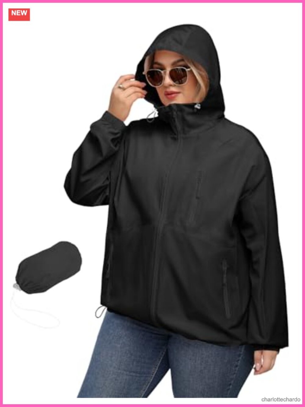 Plus Size Waterproof Rain Jacket with Hood Lightweight Packable Drawstring